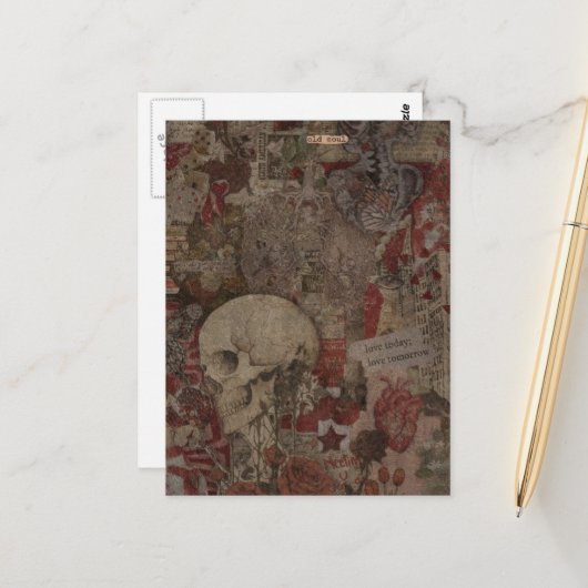 Old Soul Mixed Media Collage Briefkaart (Voorkant / Achterkant in situ)