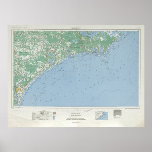 Old Southern North Carolina Coast Map (1953) Poster (Voorkant)