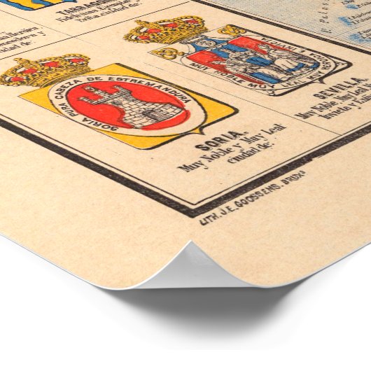 Old Spain Map (1892) Spaans gezinshoofd Poster (Hoek)