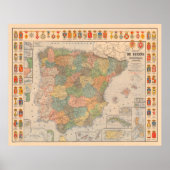 Old Spain Map (1892) Spaans gezinshoofd Poster (Voorkant)