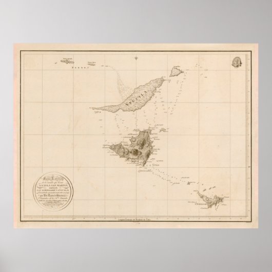 Old St Martins, Anguilla & St Barts Island Map Poster (Voorkant)