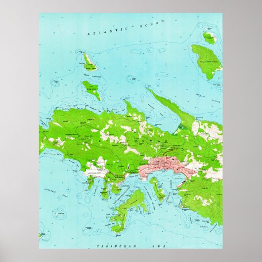 Old St Thomas Central Map (1955)  USVI Poster (Voorkant)