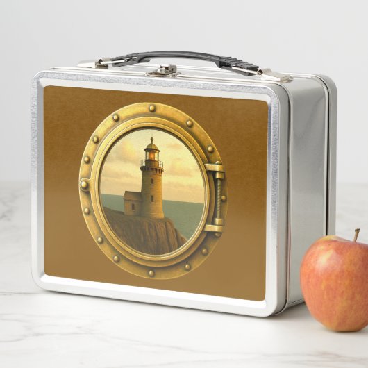 Old Stone Lighthouse Brown Métal Lunchbox (En situation)