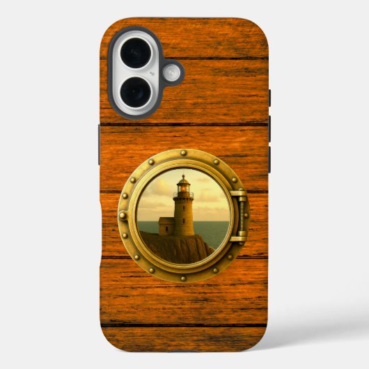 Old Stone Lighthouse Wood Grain iPhone 16 Case (Achterkant)