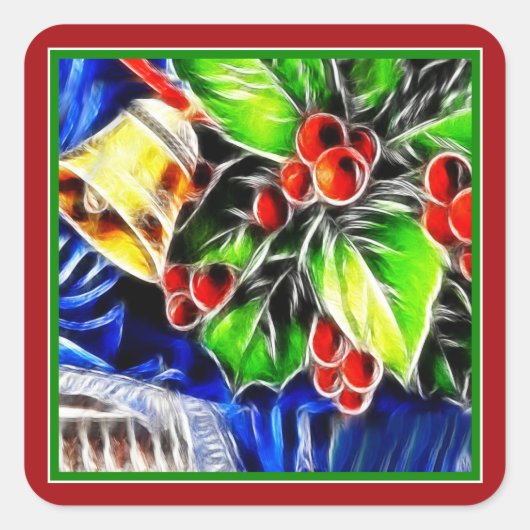 Old Style Holly With Golden Bell Vierkante Sticker (Voorkant)
