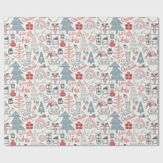 Old Style Scribble Santa Kerstmis Cadeaupapier (Vlak)