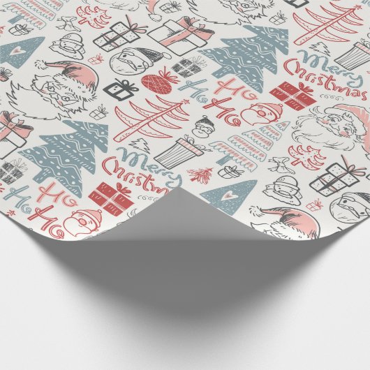 Old Style Scribble Santa Kerstmis Cadeaupapier (Hoek)