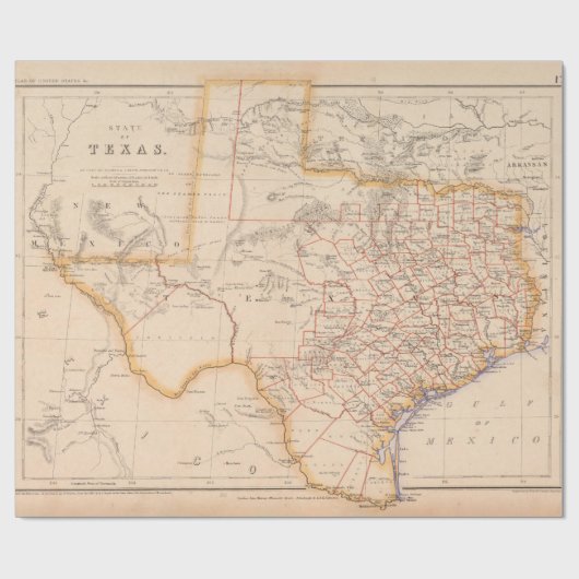 Old Texas Map (1857) TX Lone Star State Cadeaupapier (Vlak)