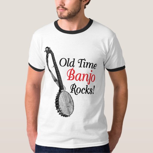 Old Time Banjo Mannen ringer T-Shirt (Voorkant)