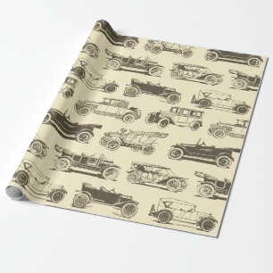 Old-timer Beige Brown Vintage Car Pattern Cadeaupapier