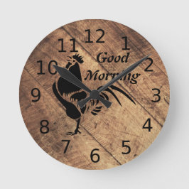 Old Timer Black Rooster Silhouette Ronde Klok