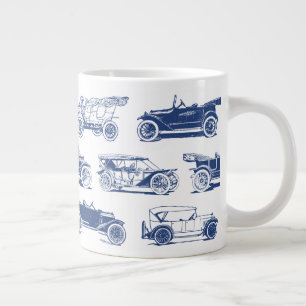 Old-timer Blauw Wit Vintage Car Pattern Extra Grote Beker