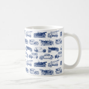 Old-timer Blauw Wit Vintage Car Pattern Koffiemok