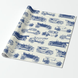 Old-timer Blue Vintage Car Pattern Cadeaupapier