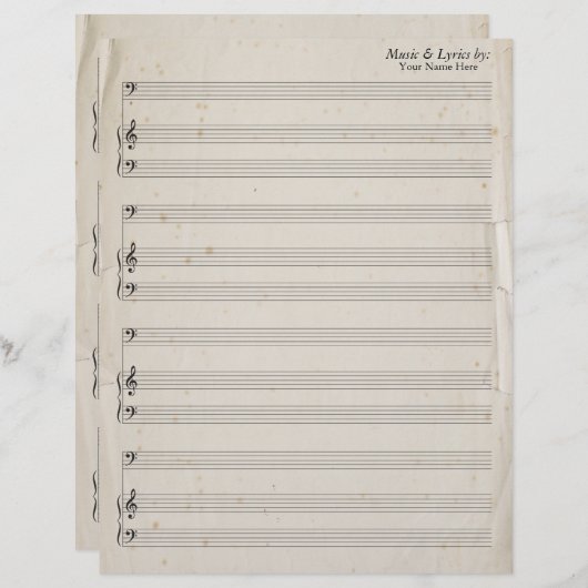 Old Torn Edges Blank Sheet Music Bass Clef (Voorkant / Achterkant)