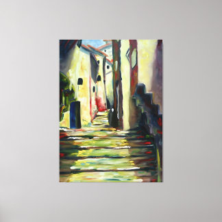 Old Town Alley: Impressionist Painting wall Art Canvas Afdruk