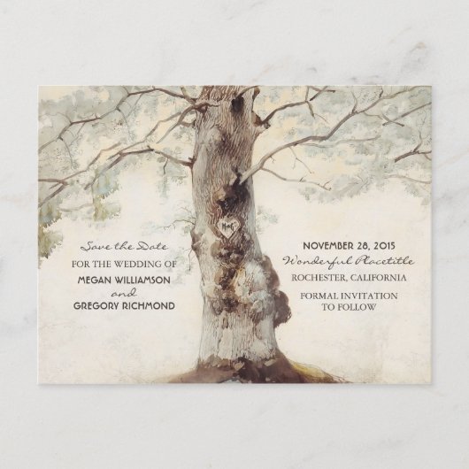 Old Tree Rustic Enregistrer la date Cartes postale (Devant)