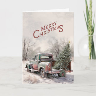 Old Truck and Christmas Tree Greeting Card Kaart