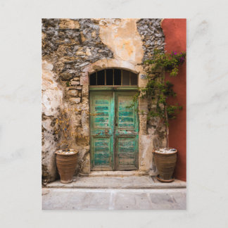 Old Turquoise door Kreta, Griekenland Briefkaart