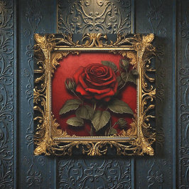 Old Victorian Black with Red Rose Canvas Afdruk