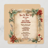 Old Vintage Holly  Christmas Dinner Invitation Kaart (Voorkant / Achterkant)