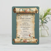 Old Vintage Scroll 25 Years Vow Renewal Invitation (Debout devant)