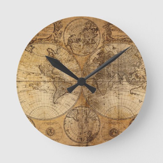 Old Vintage World Map Ronde Klok (Voorkant)