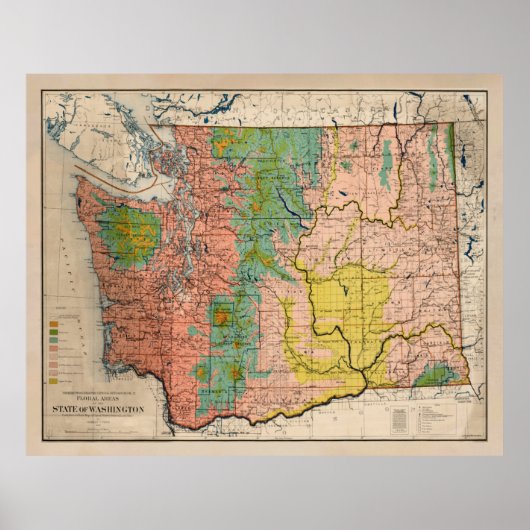 Old Washington State Floral Biome Map (1906) Poster (Voorkant)