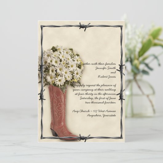 Old West Boot Bouquet Faded 2 Faire-part de mariag (Debout devant)
