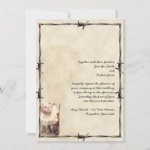 Old West Boots and Bouquets Wedding Invitation Kaart