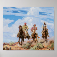 Old West Cowboys Horses Vintage 1922 Art Poster