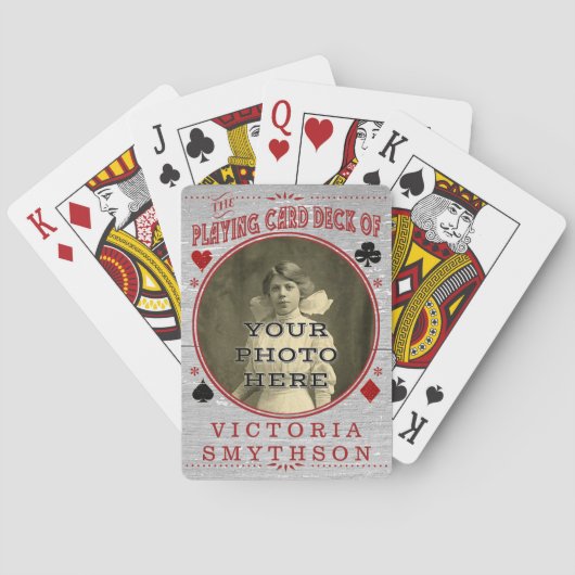Old West Custom Photo Personalised Grey Wood Pokerkaarten (Achterkant)