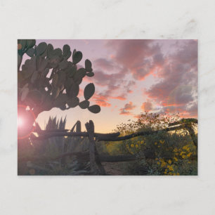 Old West Fence Desert Sunset Flare Briefkaart