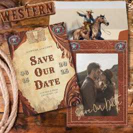 Old West Frontier Wedding Save the Date Invitation Kaart