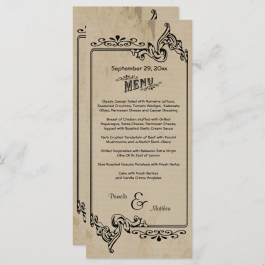 Old West geïnspireerde  bruiloft menu Kaart (Voorkant / Achterkant)