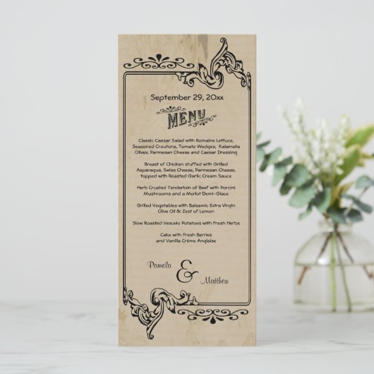 Old West geïnspireerde  bruiloft menu Kaart (Staand voorkant)