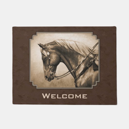 Old West Quarter Horse Sepia Brown Deurmat (Voorkant)