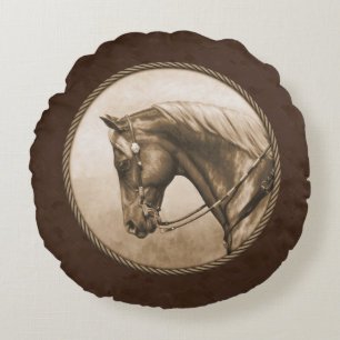 Old West Quarter Horse Sepia Brown Rond Kussen