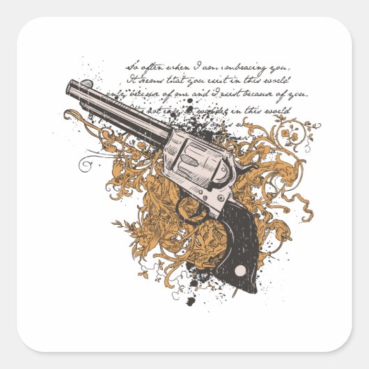 Old West Revolver Vierkante Sticker (Voorkant)