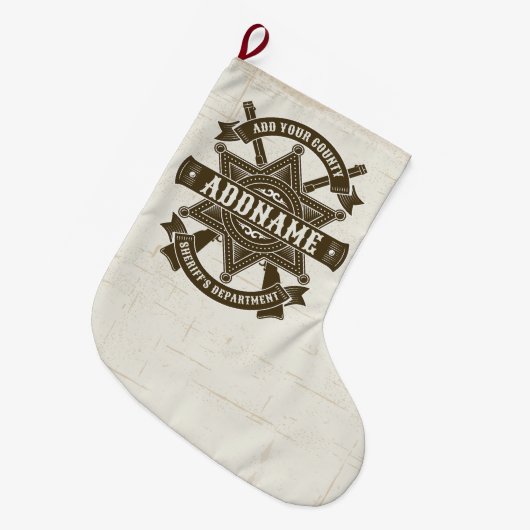 Old West Sheriff Deputy Rifles Badge gepersonalise Grote Kerstsok (Voorkant (Hangend))