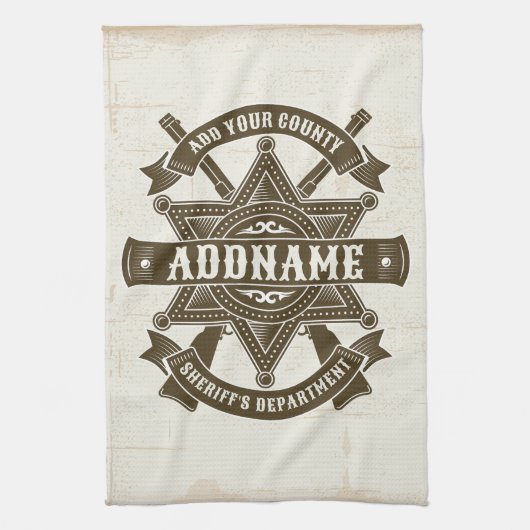 Old West Sheriff Deputy Rifles Badge gepersonalise Theedoek (Verticaal)