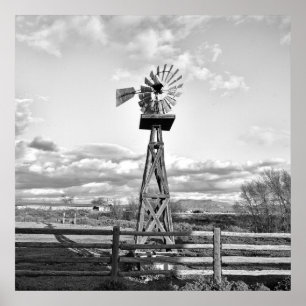 Old Windmill Boerderij Ranch Landscape Photography Poster