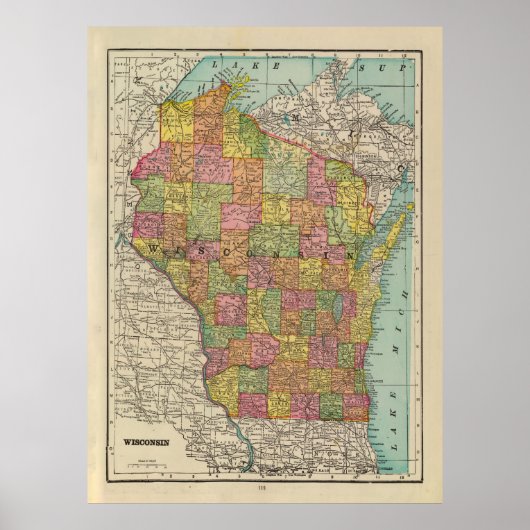Old Wisconsin Map (1909)  Badger State Poster (Voorkant)
