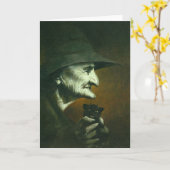 Old Witch with Familiar Greetings Card Kaart (Gele Bloem)