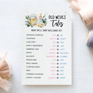 Old Wives Tales Gender Reveal Baby Shower Game
