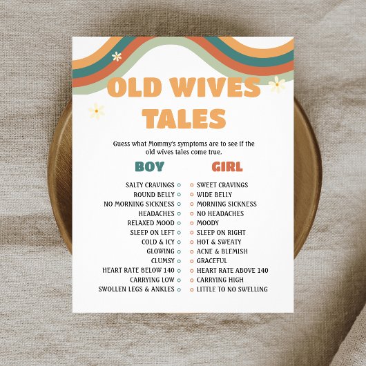 Old Wives Tales Retro Groovy Baby shower spel Flyer