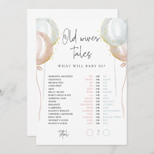 Old Wives Tales Roze & Blauw Geslacht Onthulling k Kaart (Voorkant / Achterkant)