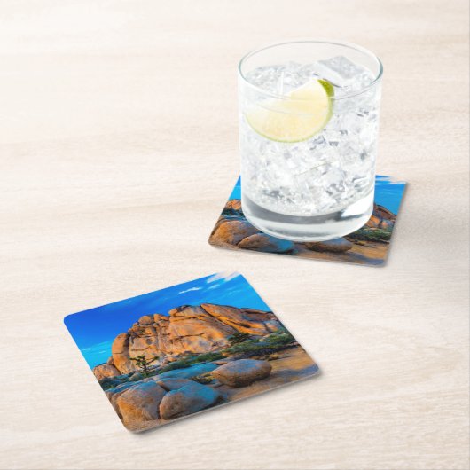 Old Woman Rock - Joshua Tree National Park Vierkante Kartonnen Onderzetter (Insitu)