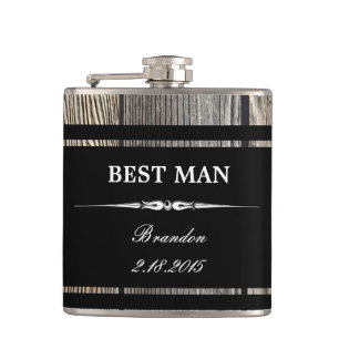 Old Wood Black BEST MAN Trouwfles Heupfles