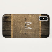Old Wood Kijk Burlap Rustic Monogram Case-Mate iPhone Case (Achterkant (horizontaal))